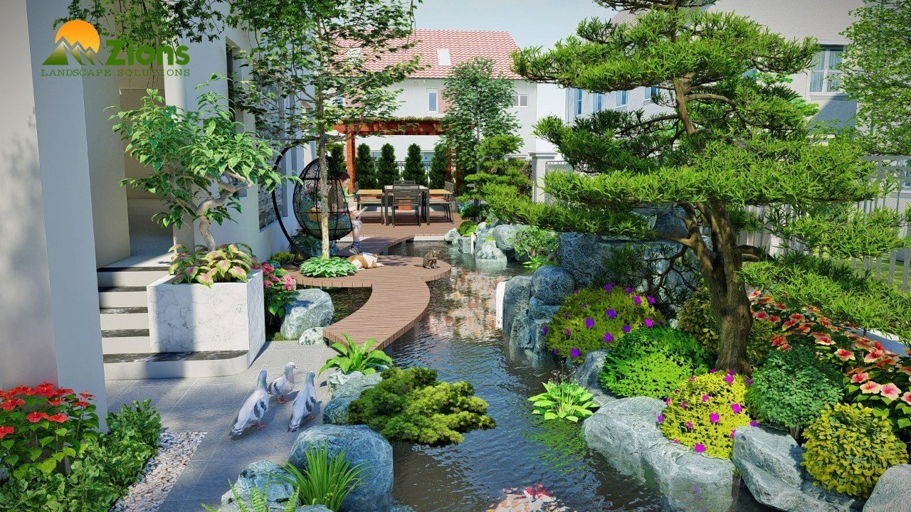 Thiết kế sân vườn đảm bảo yếu tố phong thuỷ cá nhân hoá Zions